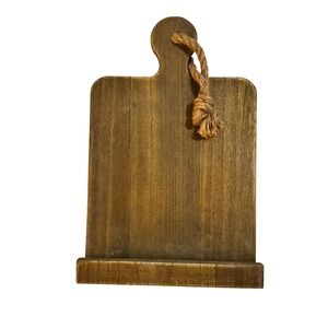 Rustic Wood Cookbook Tablet Stand Cutting Board Shape Brown Jute Rope 9x14